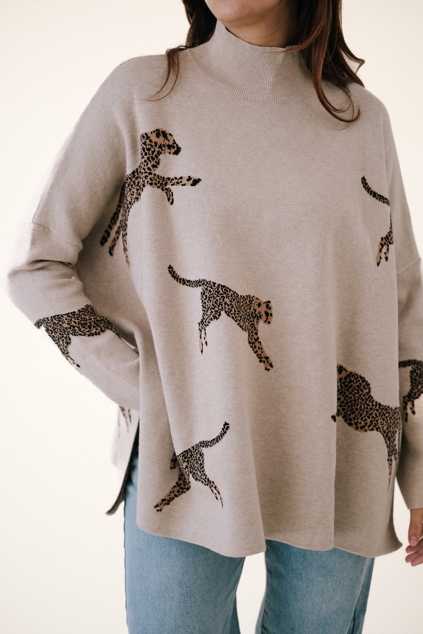 Riley Oatmeal Jaguars Turtleneck Poncho Sweater