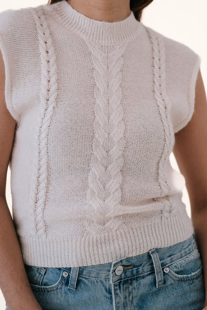 Lucy Paris Quentin Cable Wool Knit Top (Cream)