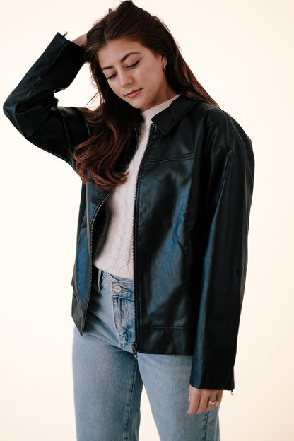 Needii Pepper Black Oversized Faux Leather Jacket