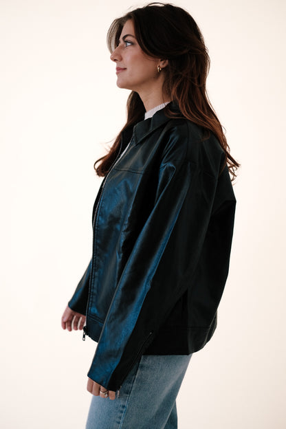 Needii Pepper Black Oversized Faux Leather Jacket
