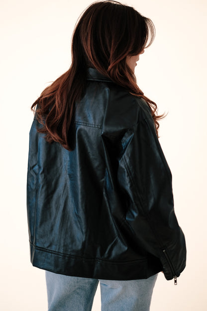 Needii Pepper Black Oversized Faux Leather Jacket