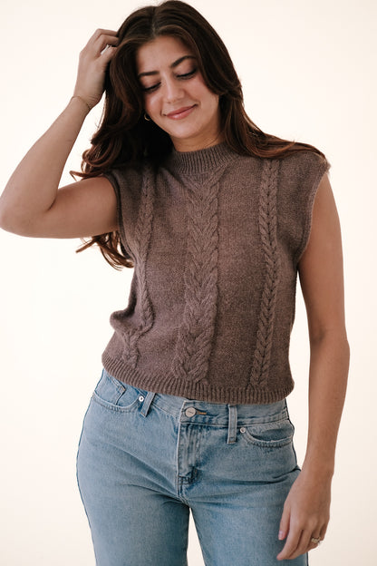 Lucy Paris Quentin Cable Wool Knit Top (Brown)