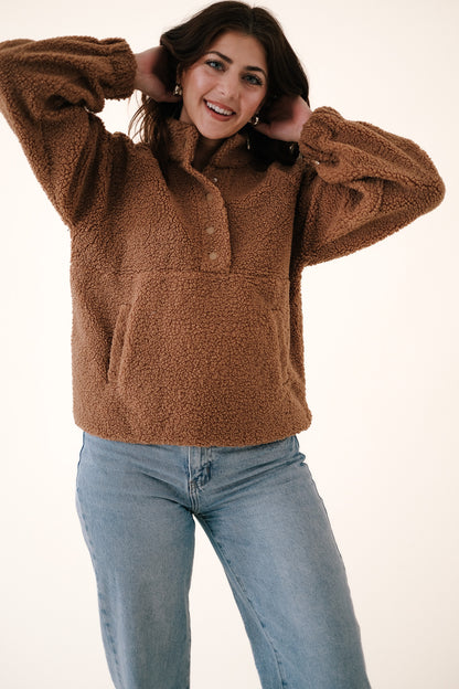 Molly Bracken Sutton Camel Teddy Half Zip Sweater