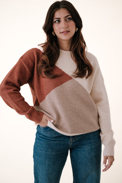 PINCH Tiana Rust Geometric Knit Pullover Sweater