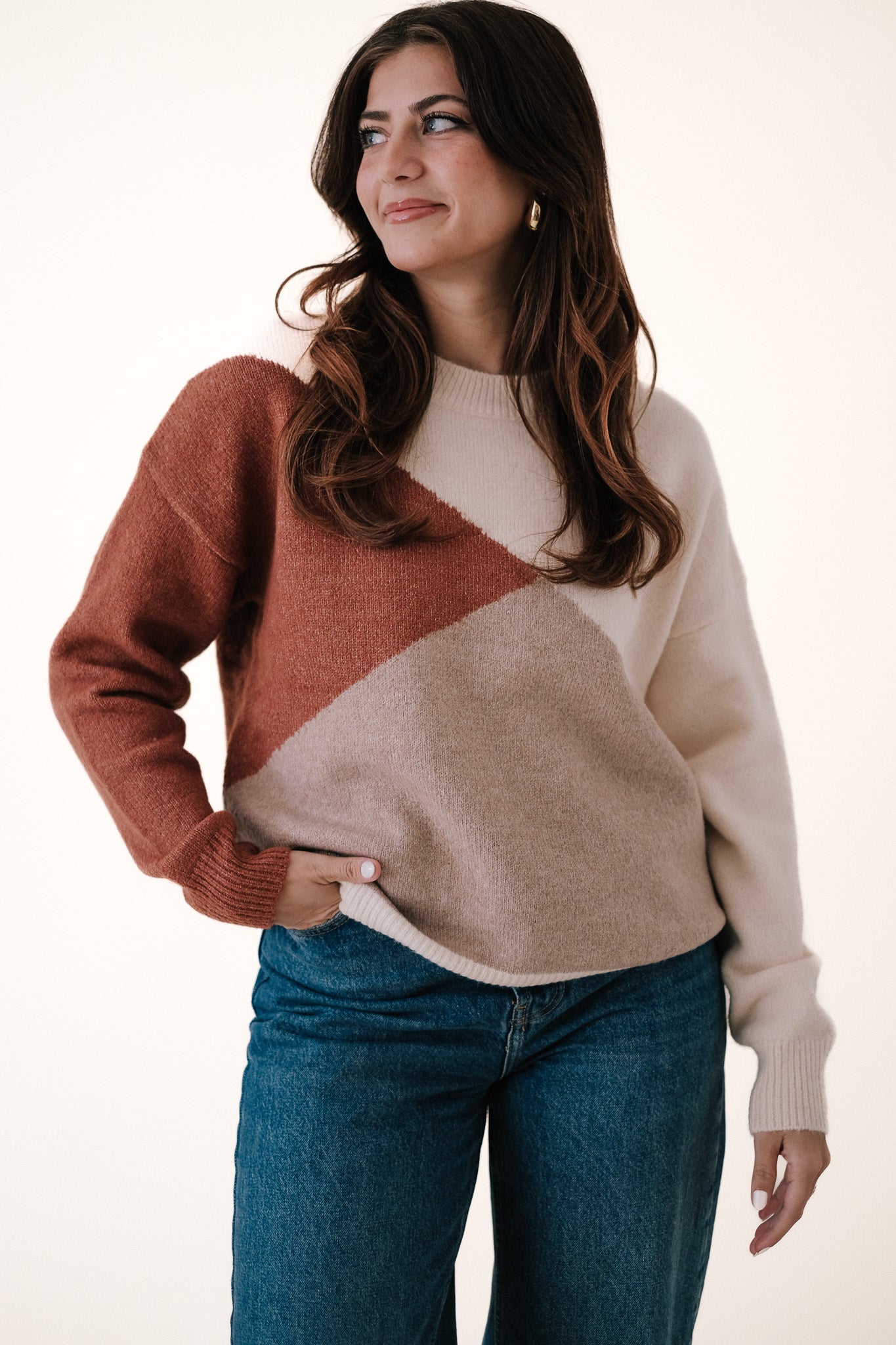PINCH Tiana Rust Geometric Knit Pullover Sweater
