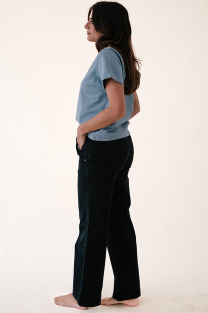 FRNCH Bridget Black Washed Denim Wide Leg Jeans