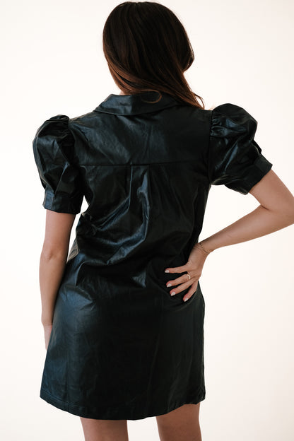 Aureum Tessa Vegan Leather Collared Mini Dress (Black)