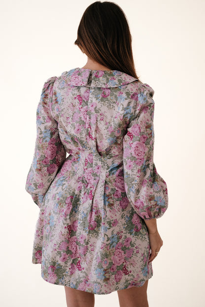 Aureum Talia Muted Floral Print Collared Mini Dress