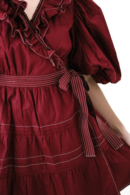 Sofie the Label Tabitha Contrast Stitch Wrap Mini Dress (Red)