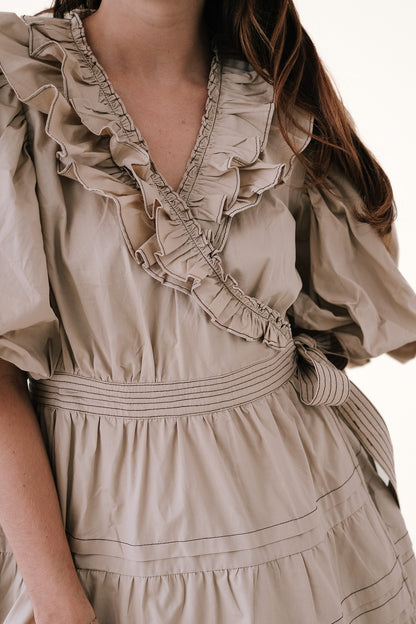 Sofie the Label Tabitha Contrast Stitch Wrap Mini Dress (Cream)