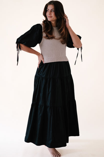 Sofie the Label Valencia Mixed Knit Tiered Maxi Dress (Black)