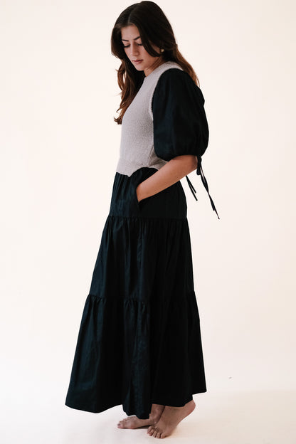 Sofie the Label Valencia Mixed Knit Tiered Maxi Dress (Black)