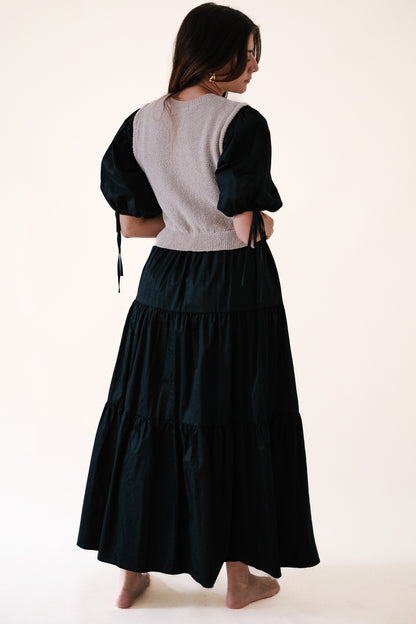 Sofie the Label Valencia Mixed Knit Tiered Maxi Dress (Black)