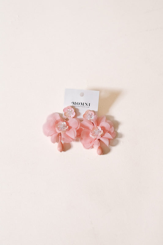 Pink Floral Tulle Earrings