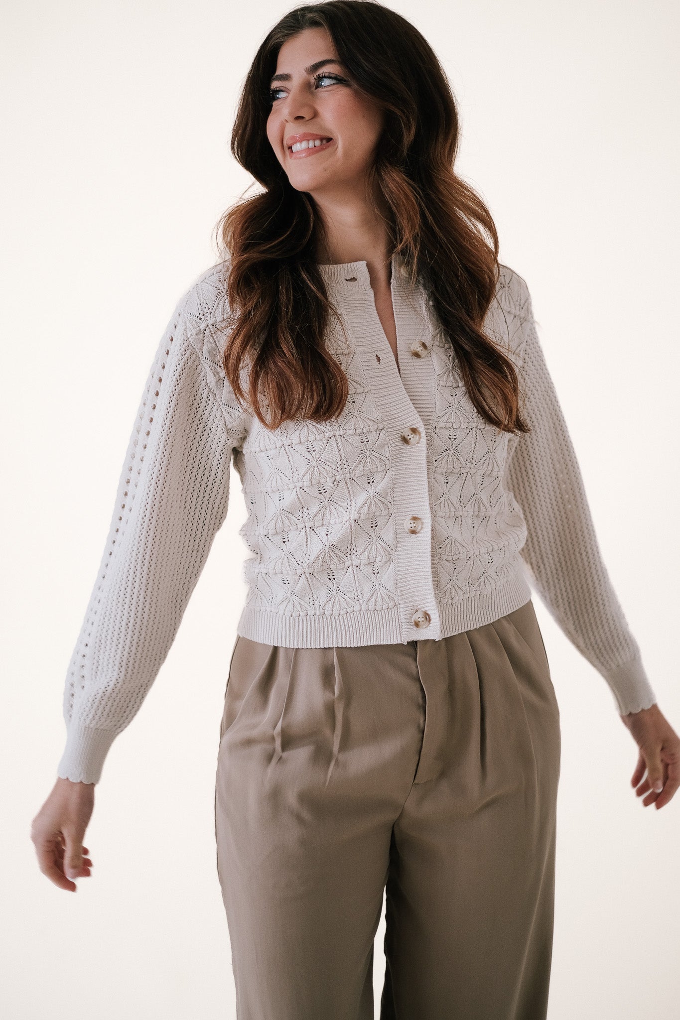 Current Air Winifred Natural Crochet Sweater Cardigan