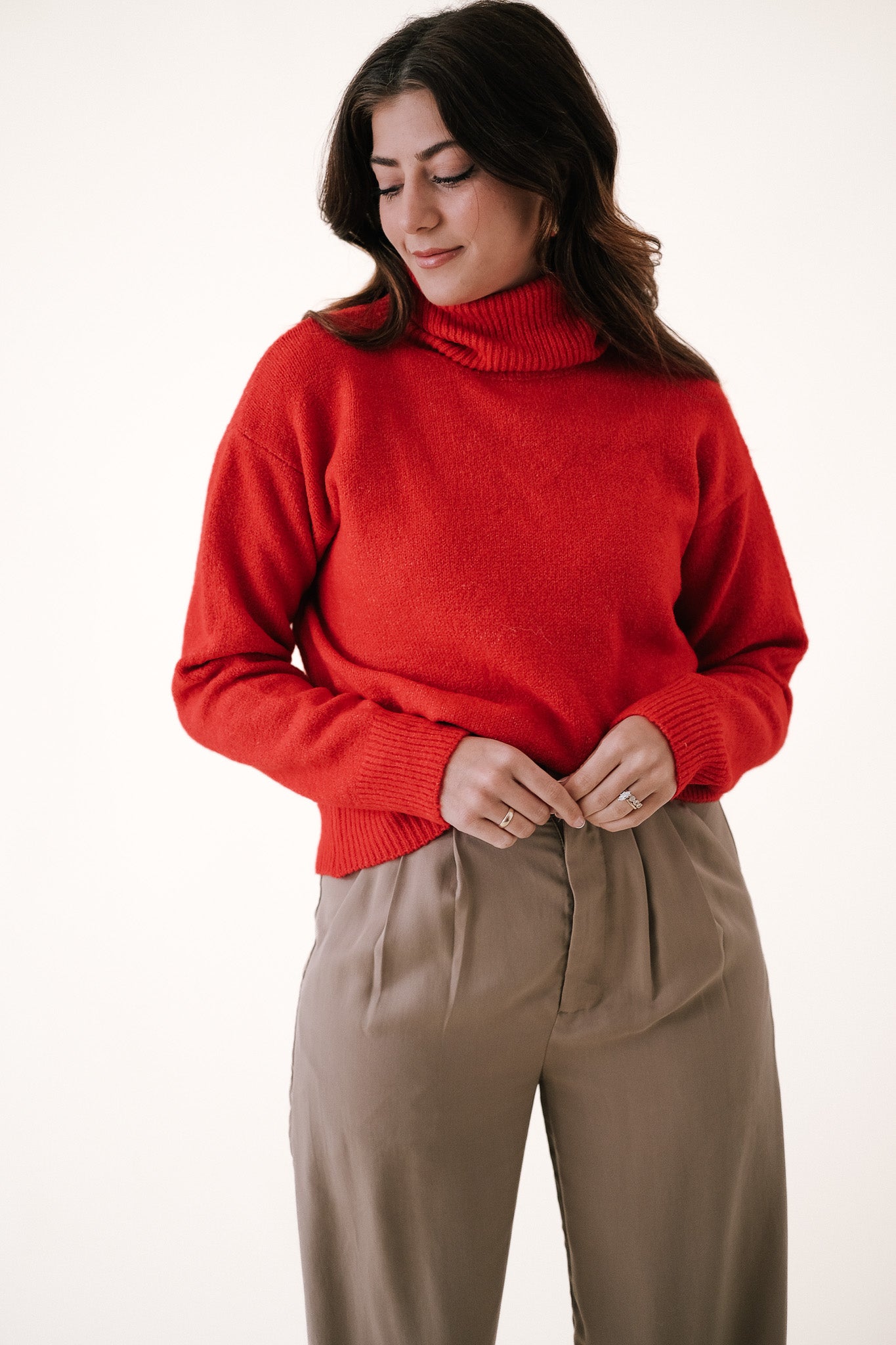 Molly Bracken Waverly Knit Turtleneck Relaxed Sweater (Red)