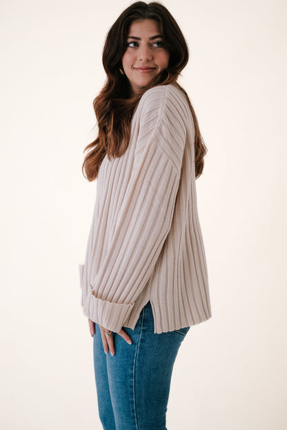 Winter Cream Wide Ribbed Sweater Top