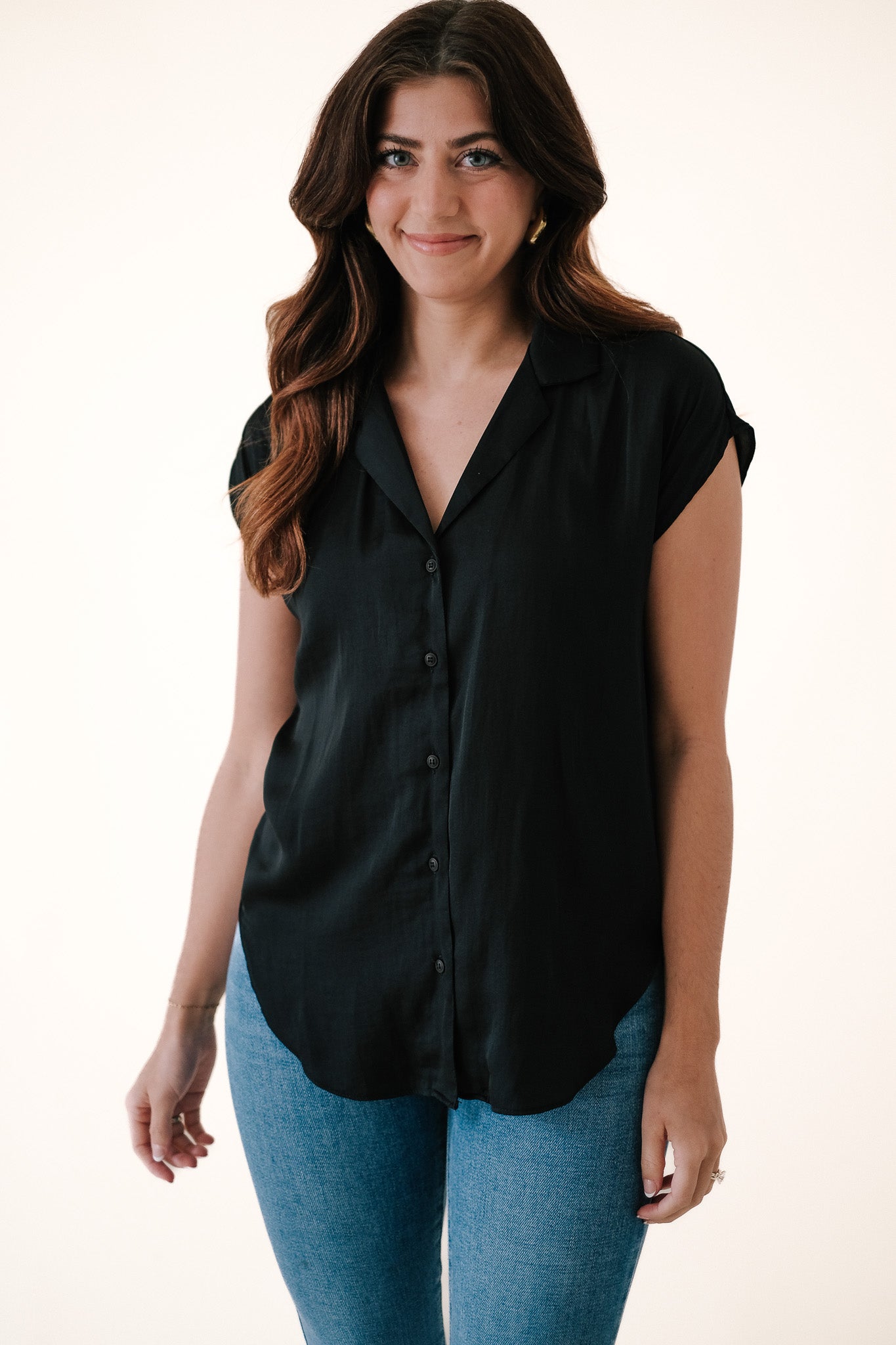 Miou Muse Tate Black Satin Buttoned Top (L)