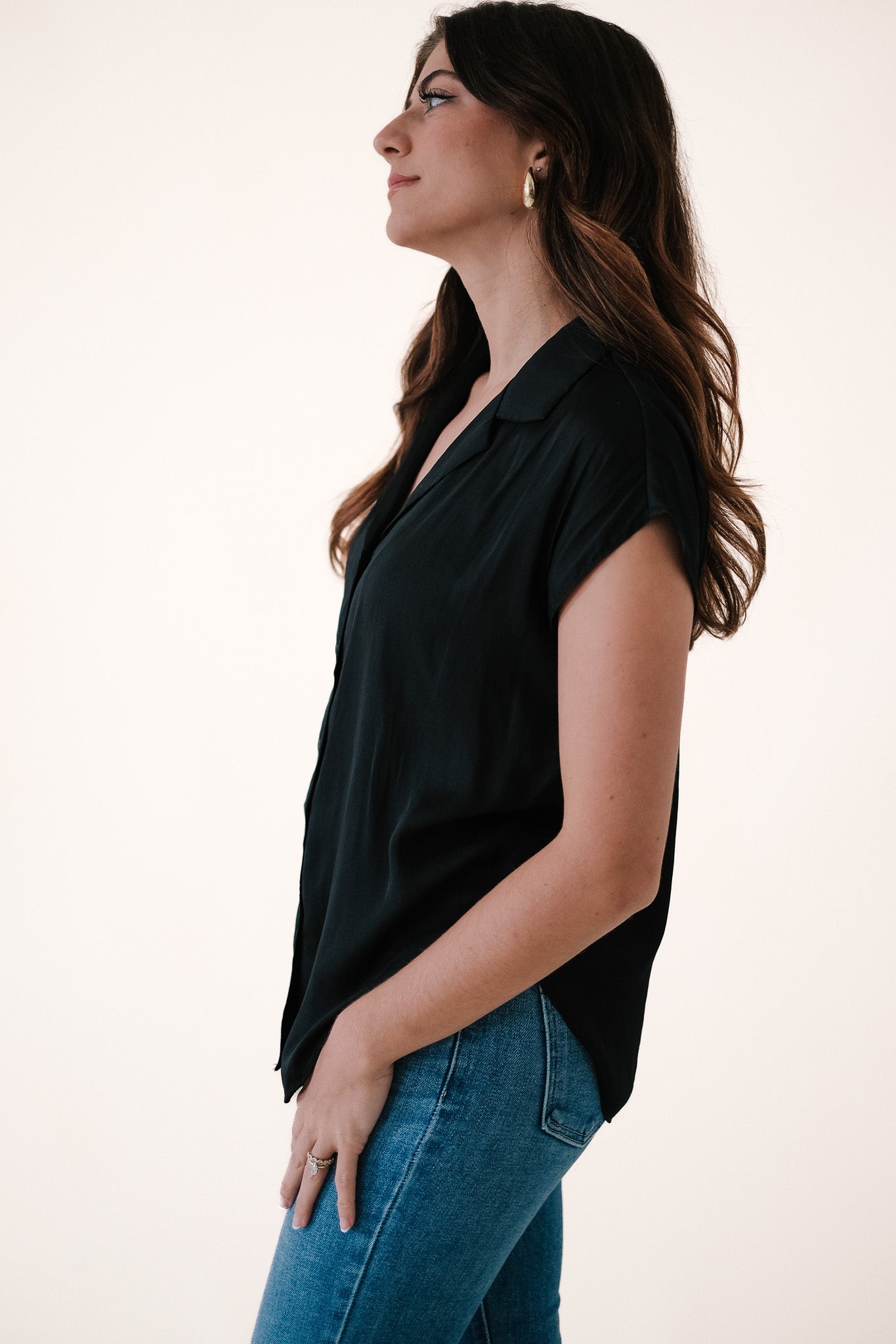 Miou Muse Tate Black Satin Buttoned Top (L)