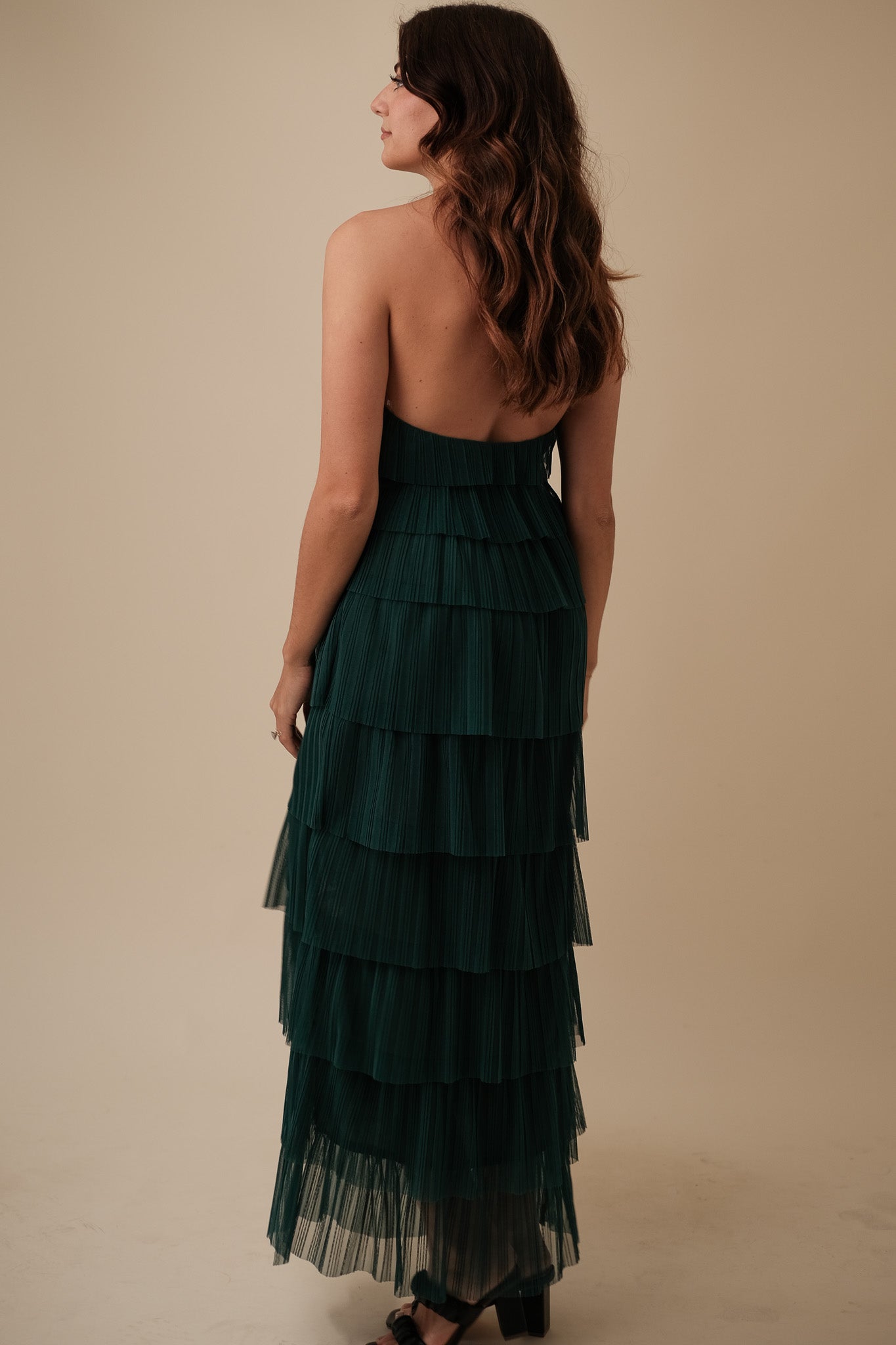 Bria Pleated Tulle Halter Maxi Dress (Green)