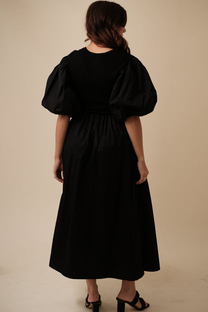 Sofie the Label Tori Puff Sleeve Contrast Maxi Dress (Black)
