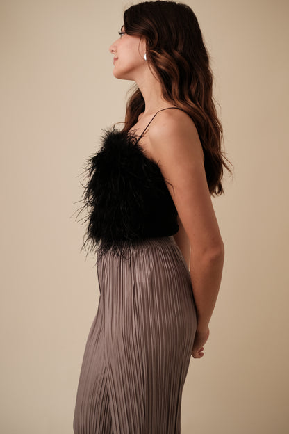 Lucy Paris Phoebe Black Feathered Crop Top (M)