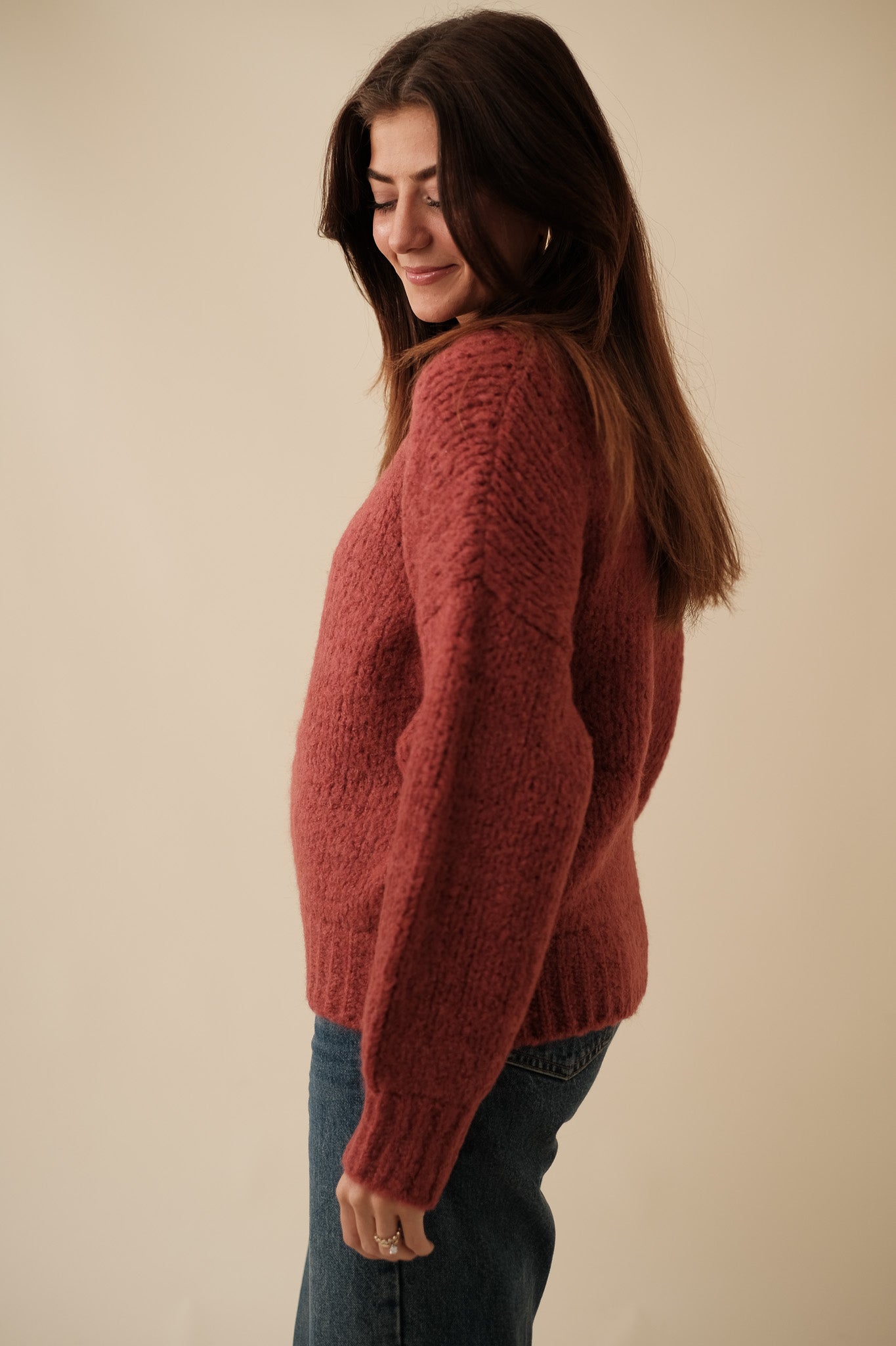 Molly Bracken Beth Terracotta Wide Knit Sweater Top (M)