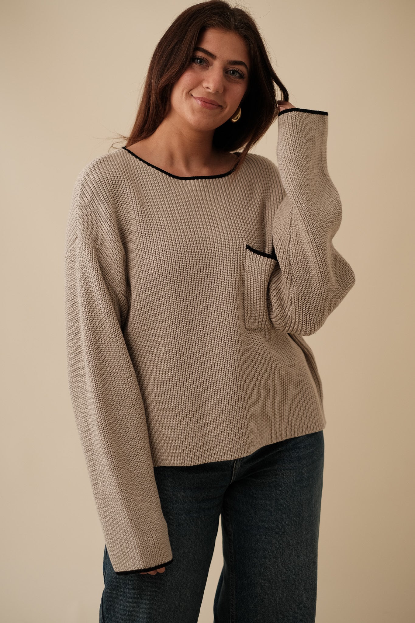 Blake Muted Contrast Knit Pullover Sweater (L)