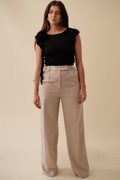 Sofie the Label Brooks Pleated Wide Leg Trouser Pants (Natural)