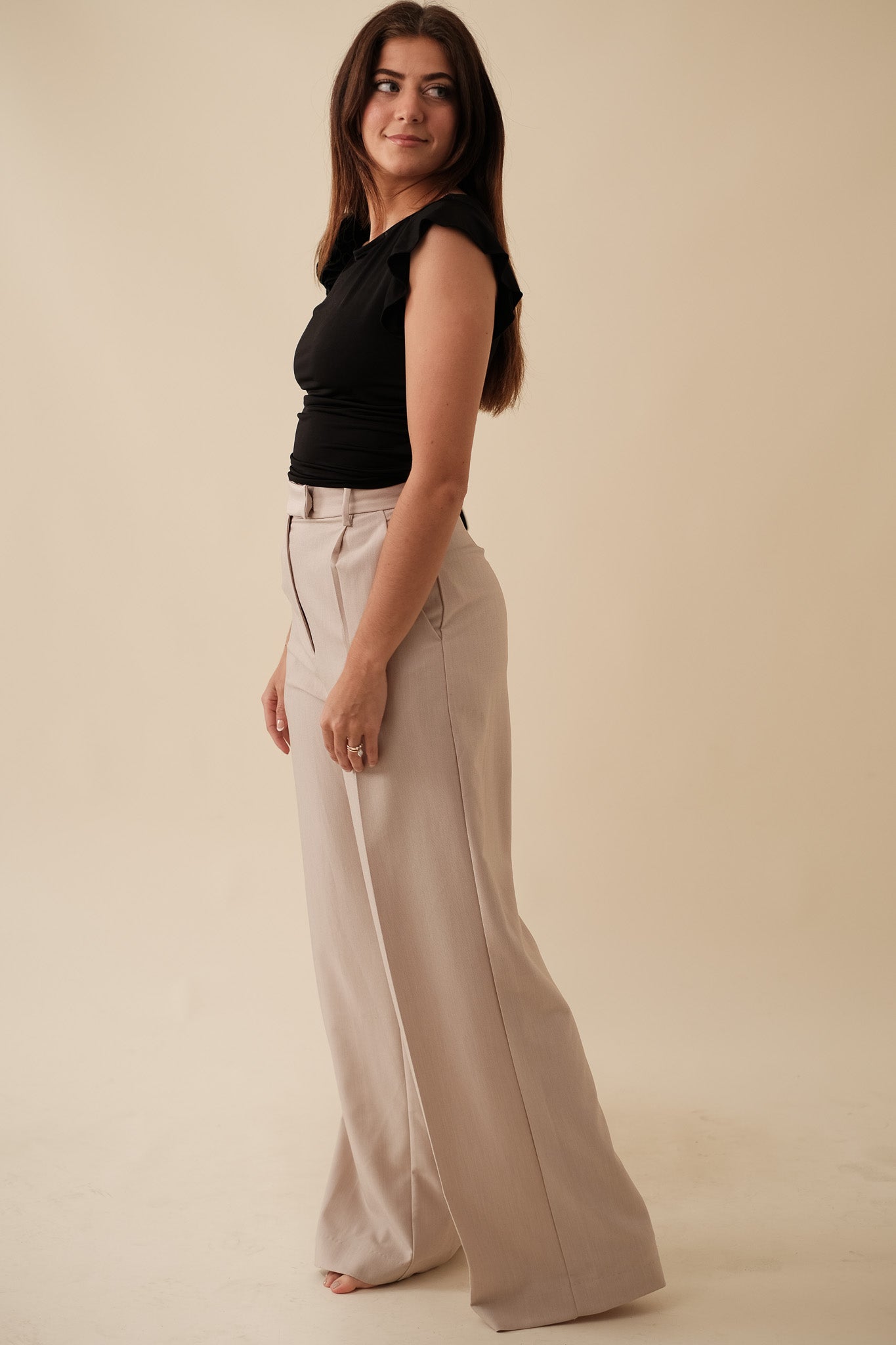 Sofie the Label Brooks Pleated Wide Leg Trouser Pants (Natural)