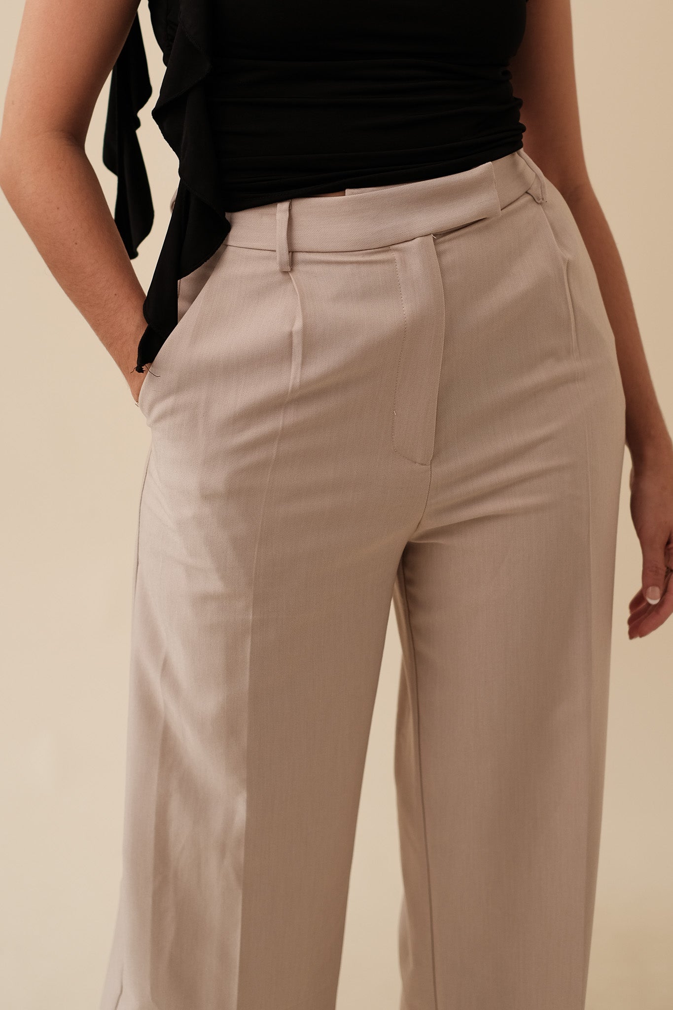 Sofie the Label Brooks Pleated Wide Leg Trouser Pants (Natural)