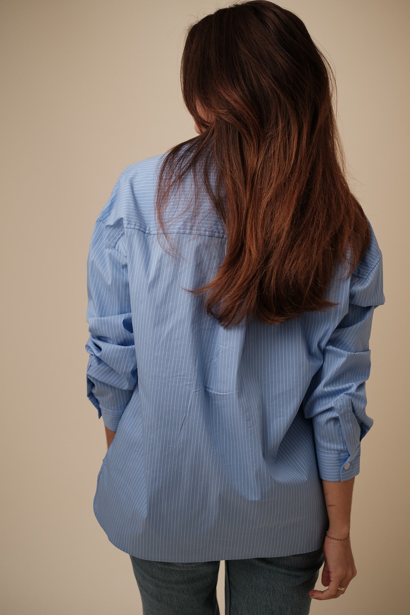 Macey Oversized Striped Cotton Buttoned Shirt (Blue)