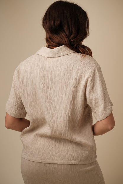 Mandy Crinkle Textured Buttoned Shirt (Cream)