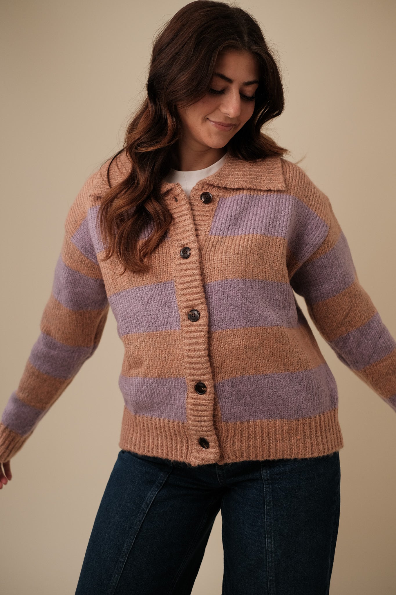 FRNCH Callie Periwinkle Striped Knit Buttoned Sweater (M)