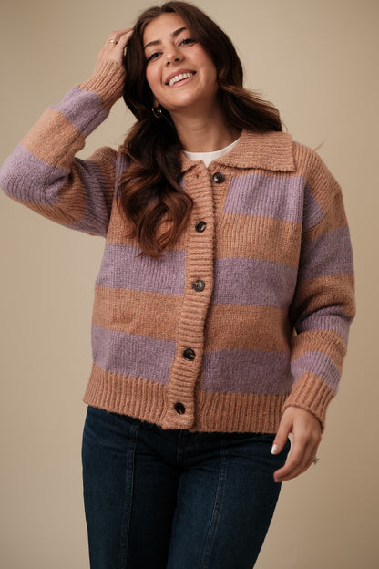 FRNCH Callie Periwinkle Striped Knit Buttoned Sweater (M)