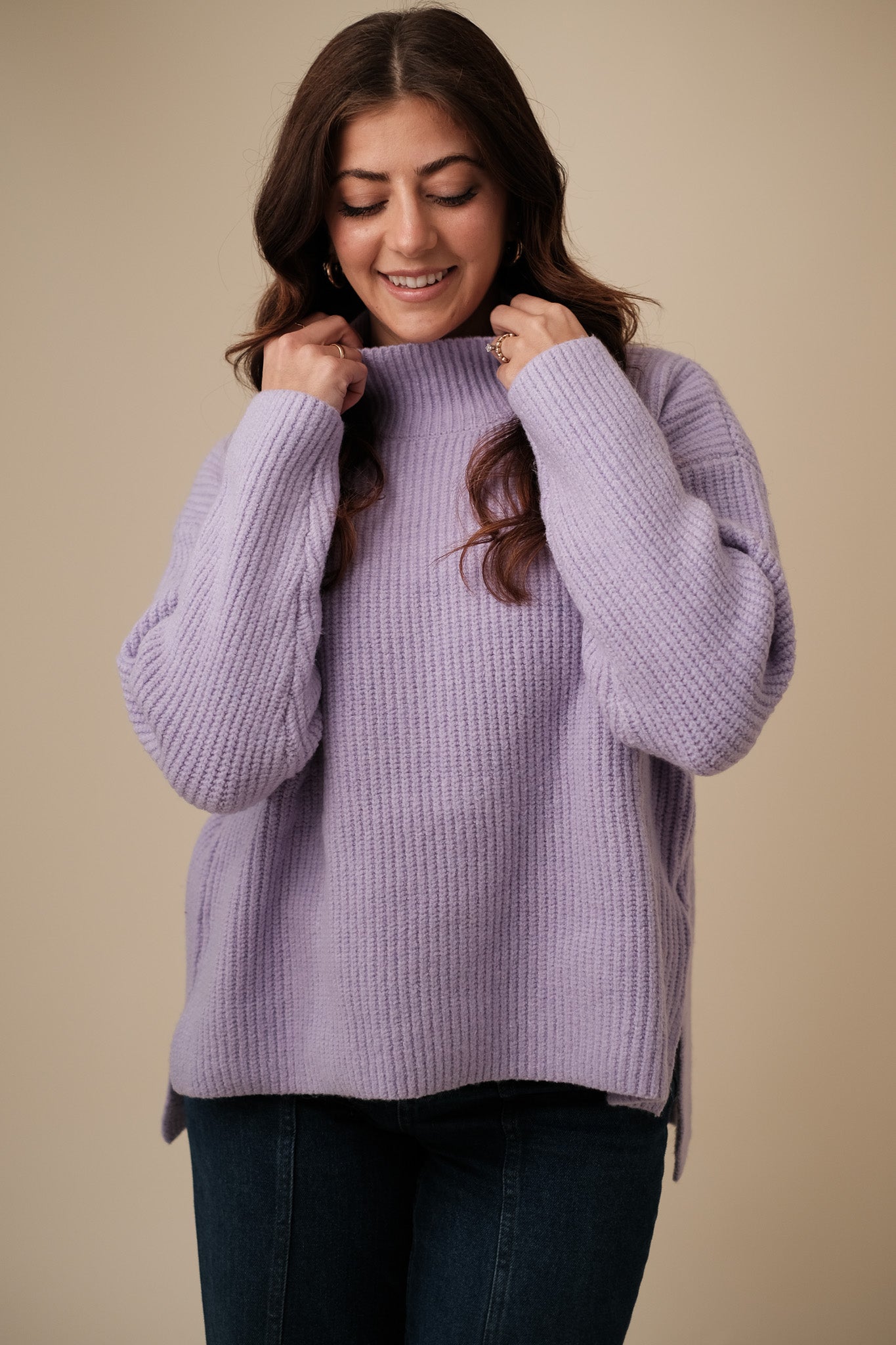 Lucy Paris Monarch Wisteria Lilac Turtleneck Pullover Sweater (L)