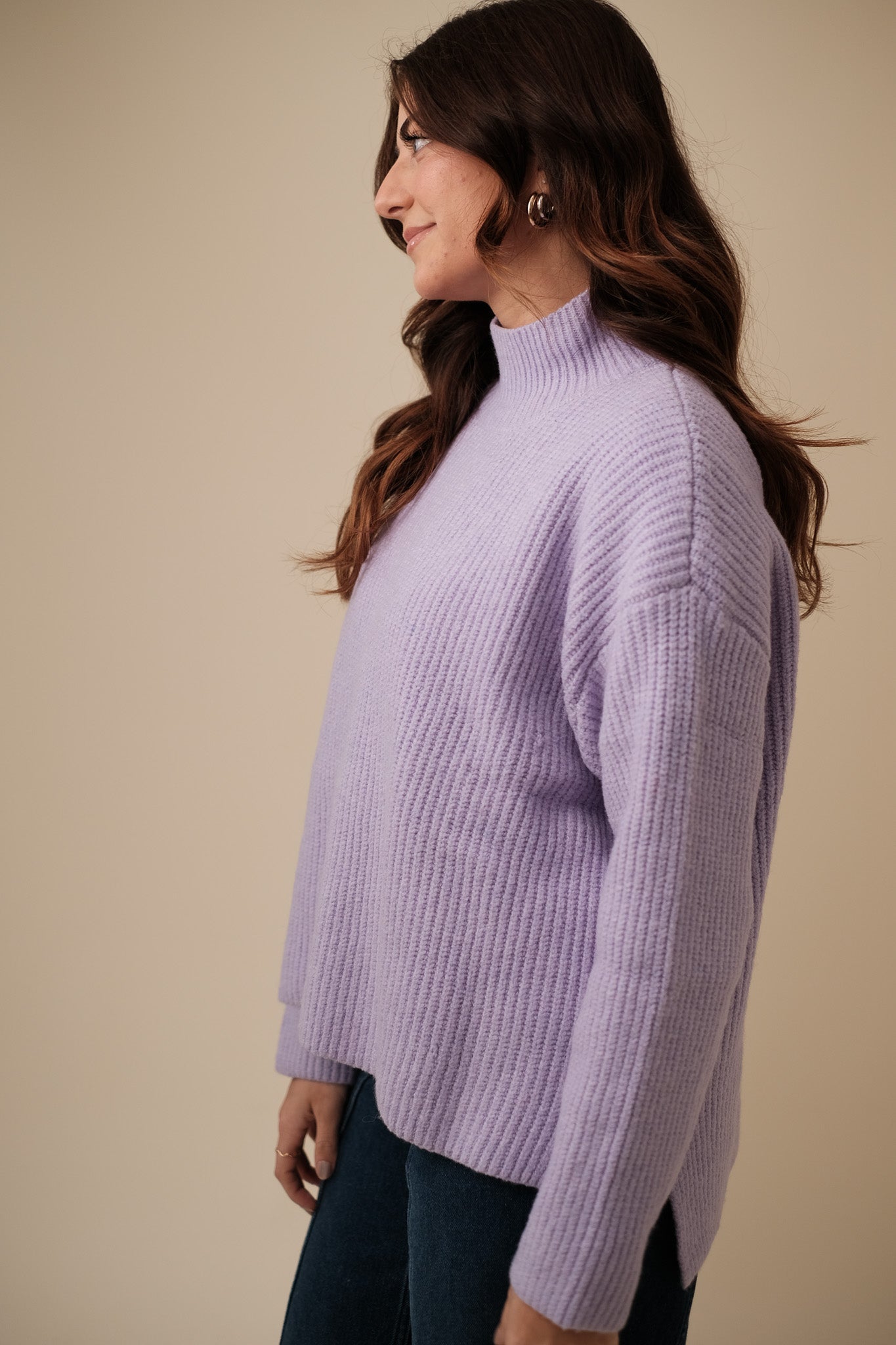 Lucy Paris Monarch Wisteria Lilac Turtleneck Pullover Sweater (L)