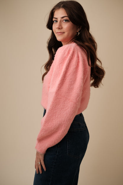 Molly Bracken Cecelia Pink Long Balloon Sleeve Sweater