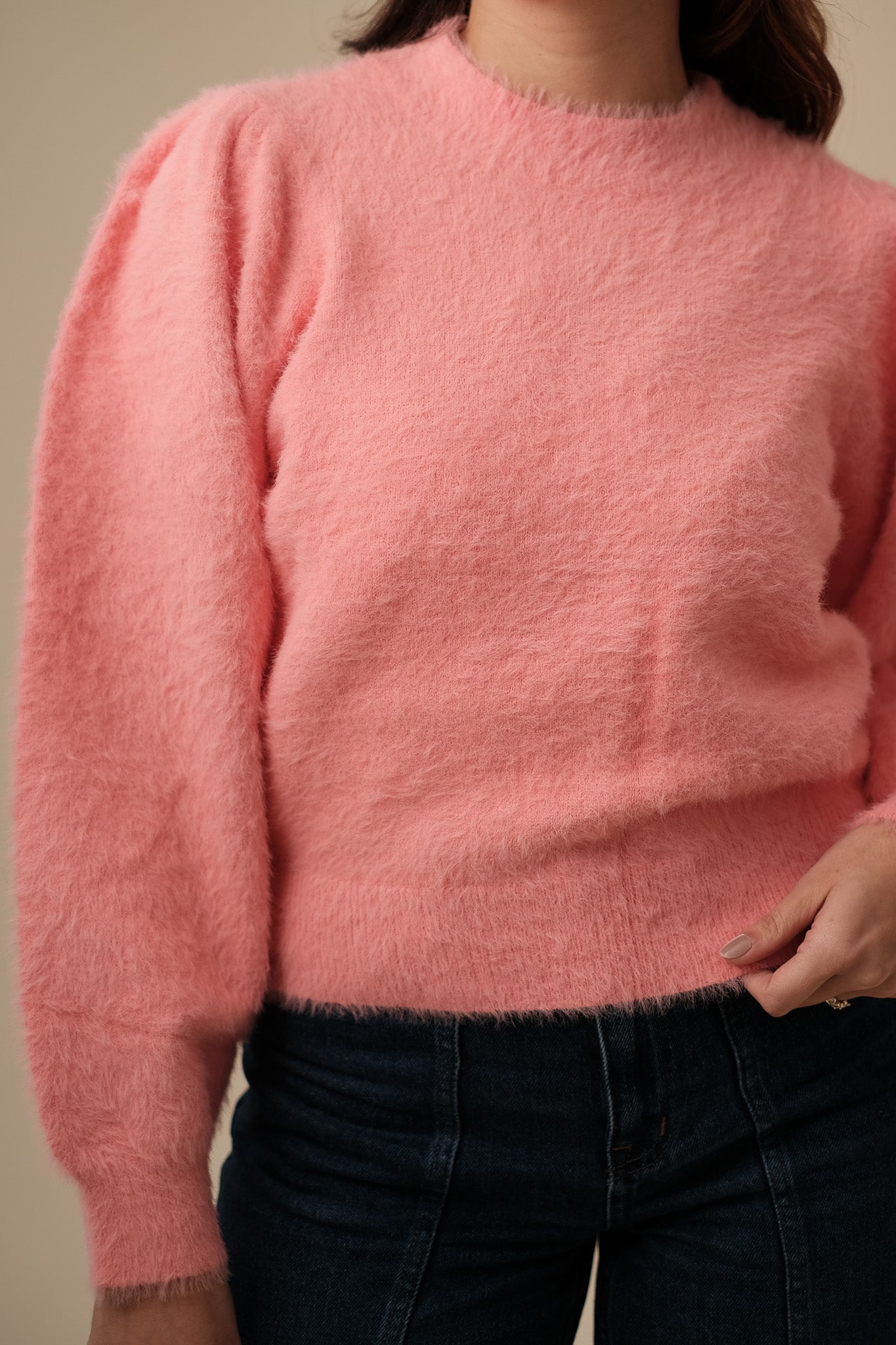 Molly Bracken Cecelia Pink Long Balloon Sleeve Sweater