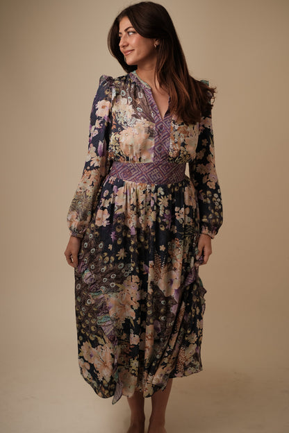 Current Air Emmaline Peacock Floral Midi Dress