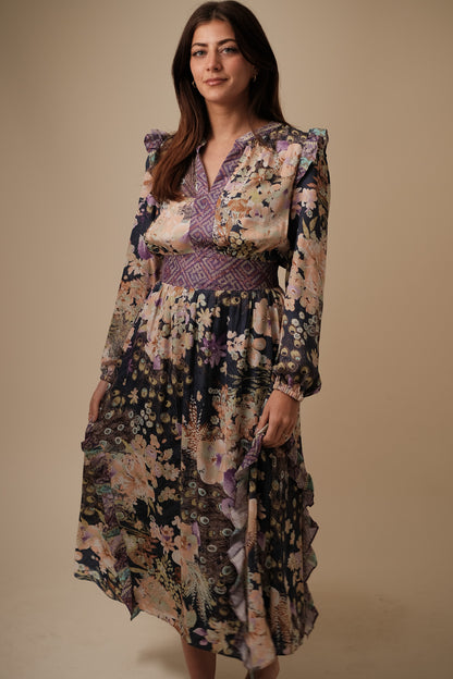 Current Air Emmaline Peacock Floral Midi Dress