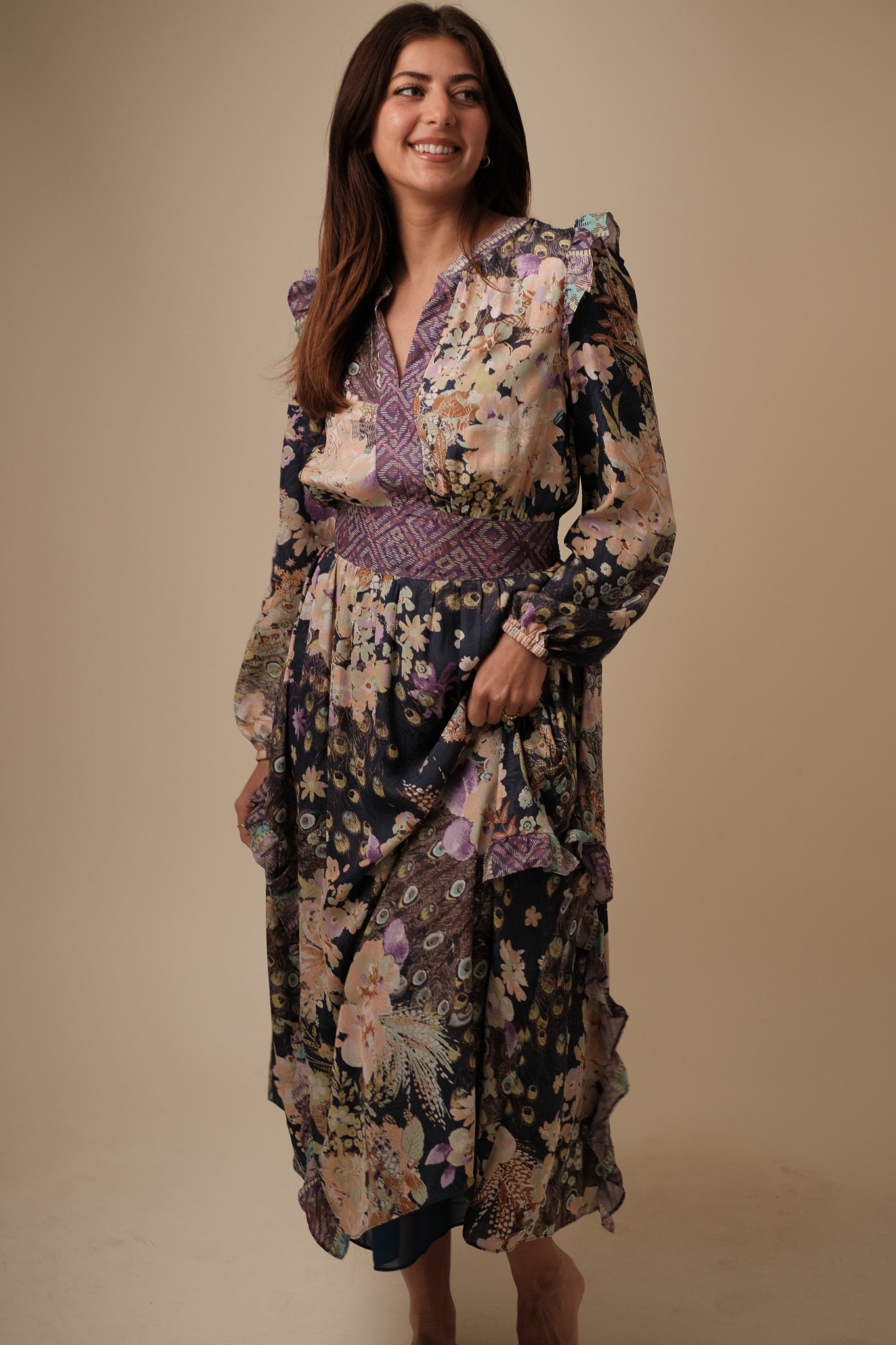 Current Air Emmaline Peacock Floral Midi Dress