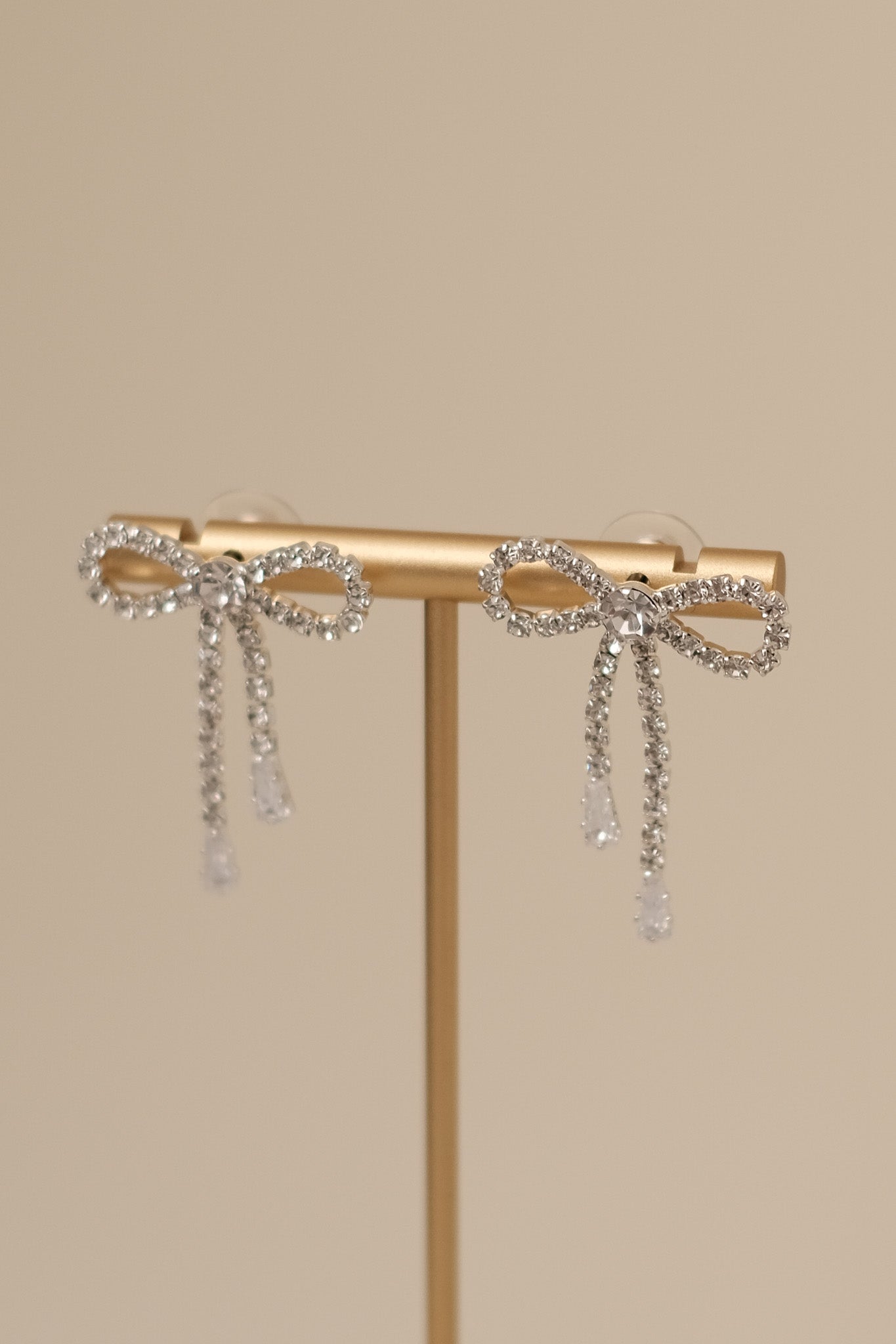 Rhinestone Bow Drop Earrings (Two Colors)