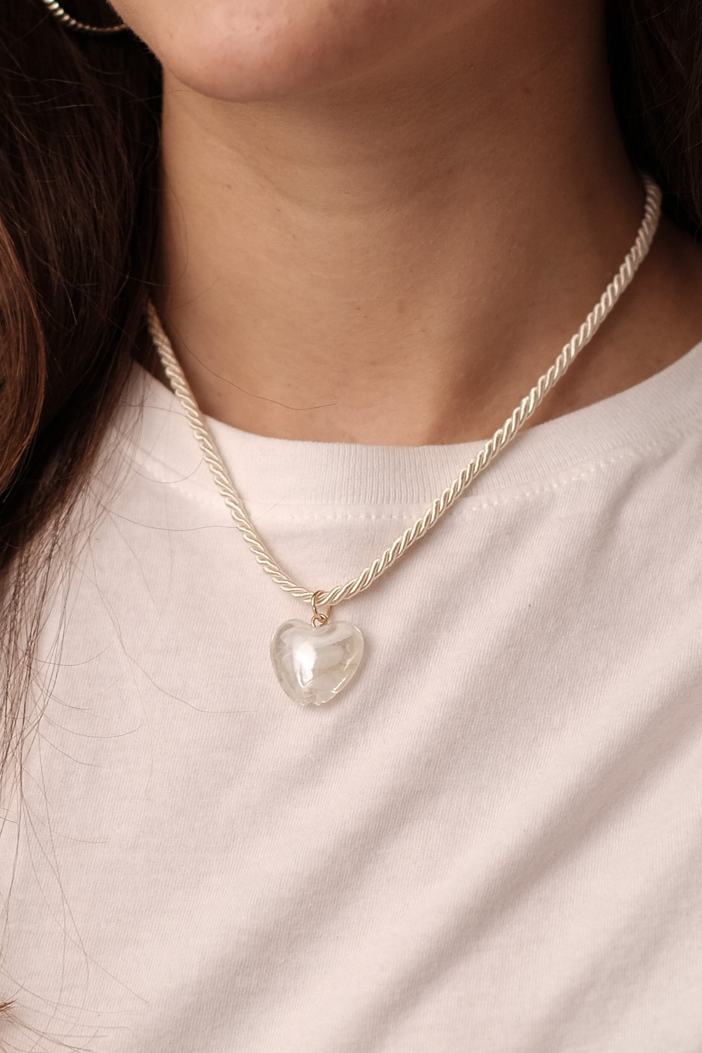 White Heart Pendant Rope Necklace