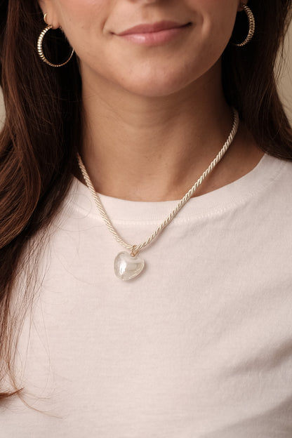 White Heart Pendant Rope Necklace