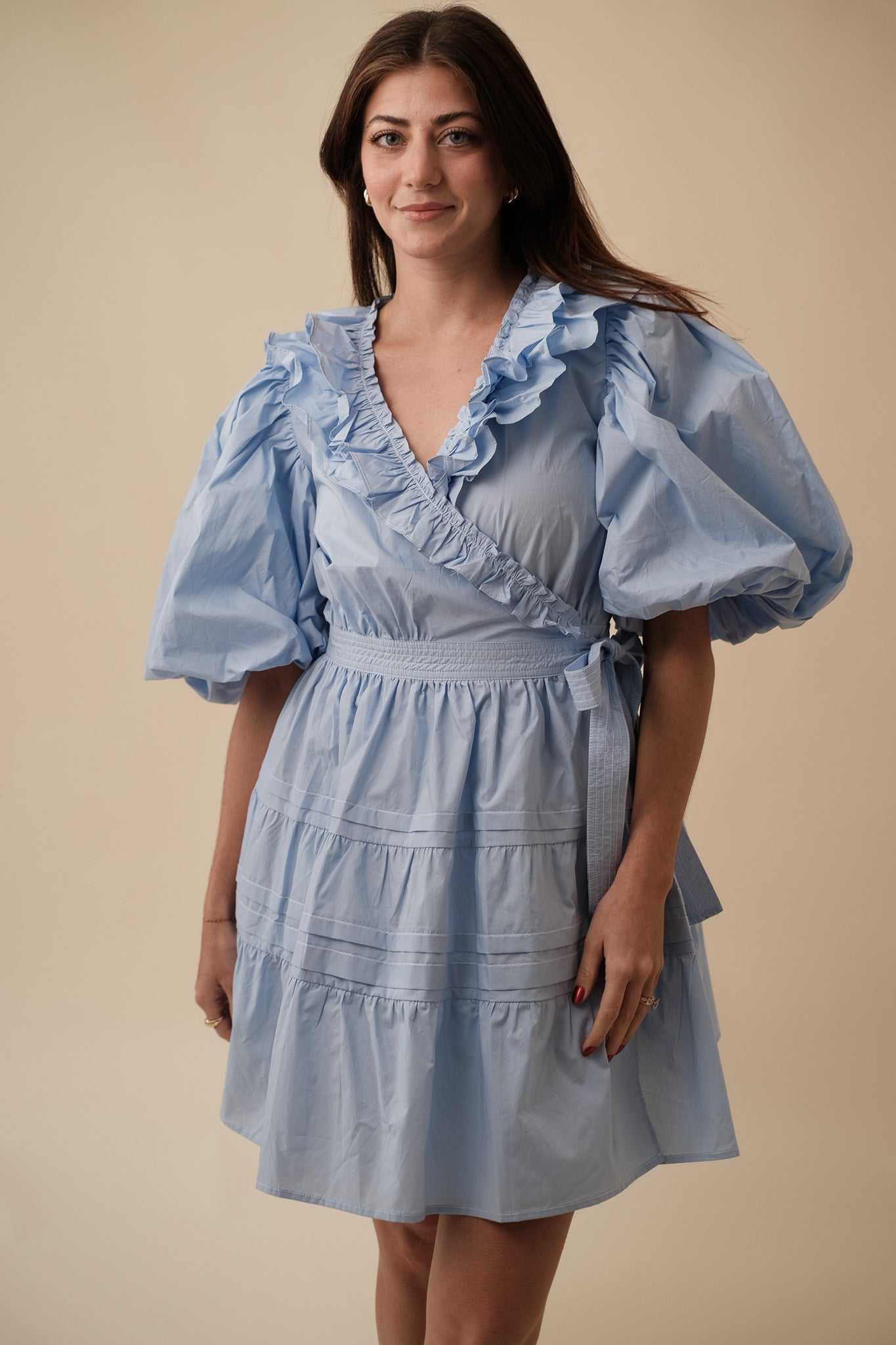 Sofie the Label Tabitha Contrast Stitch Wrap Mini Dress (Blue)