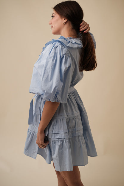 Sofie the Label Tabitha Contrast Stitch Wrap Mini Dress (Blue)
