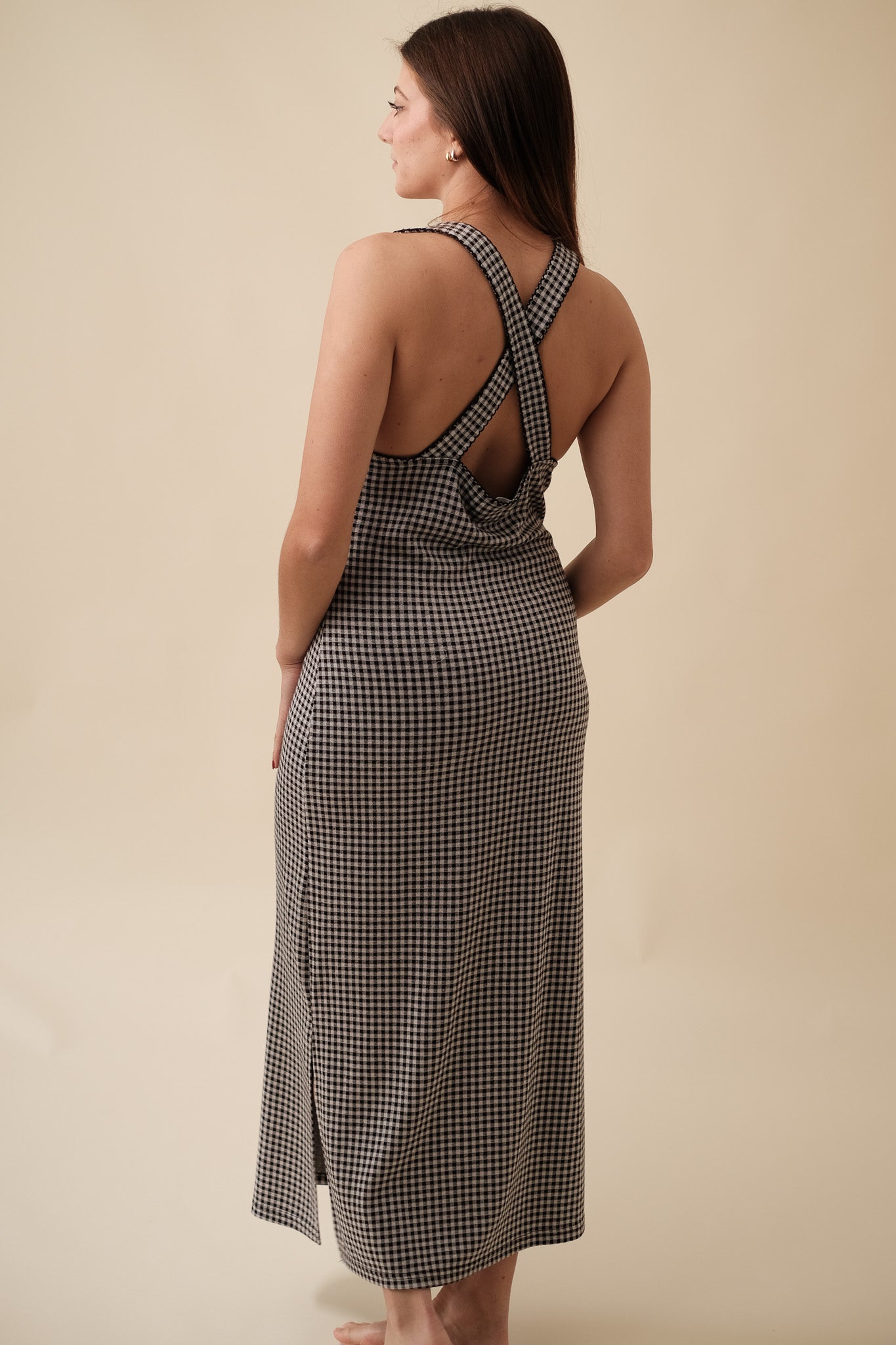 Things Between Emma Black Gingham Crossover Midi Dress