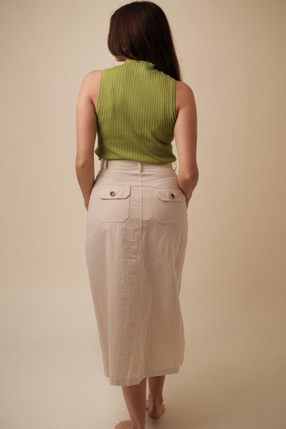 FRNCH Pinar Cream Woven Buttoned Midi Skirt