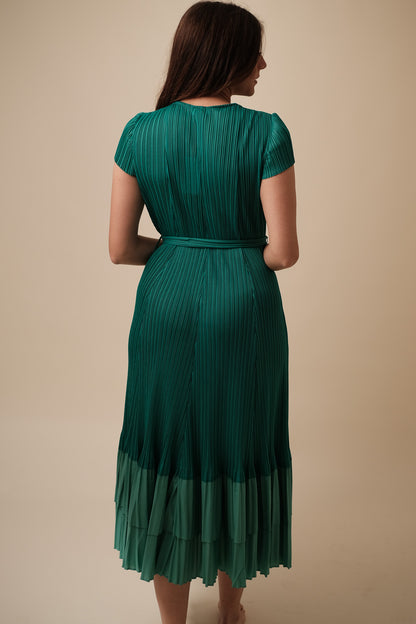 Current Air Helen Pleated Color Block Midi Dress (Teal)
